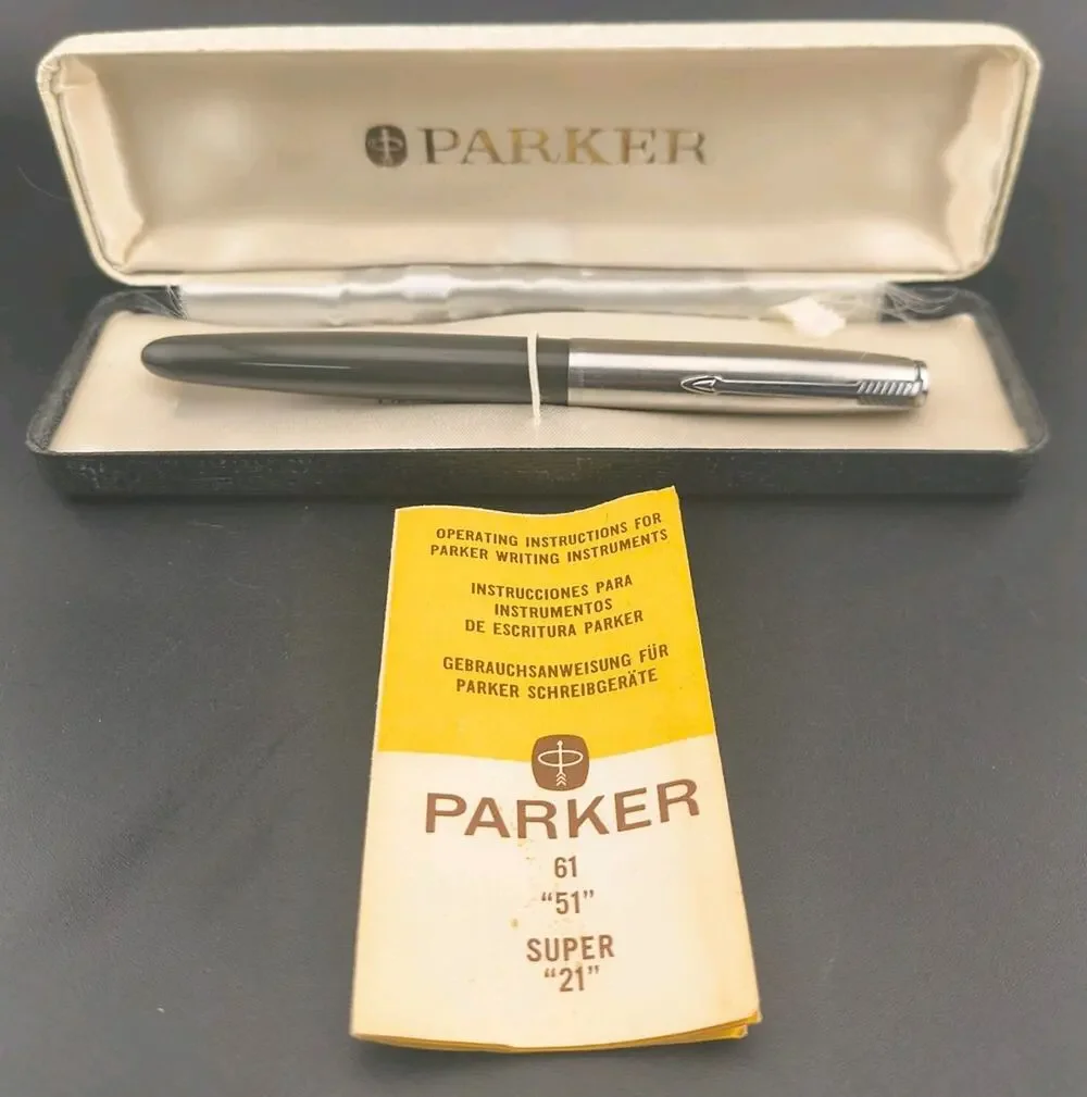 Vintage Parker Super 21 Gray Fountain Pen Set with Case